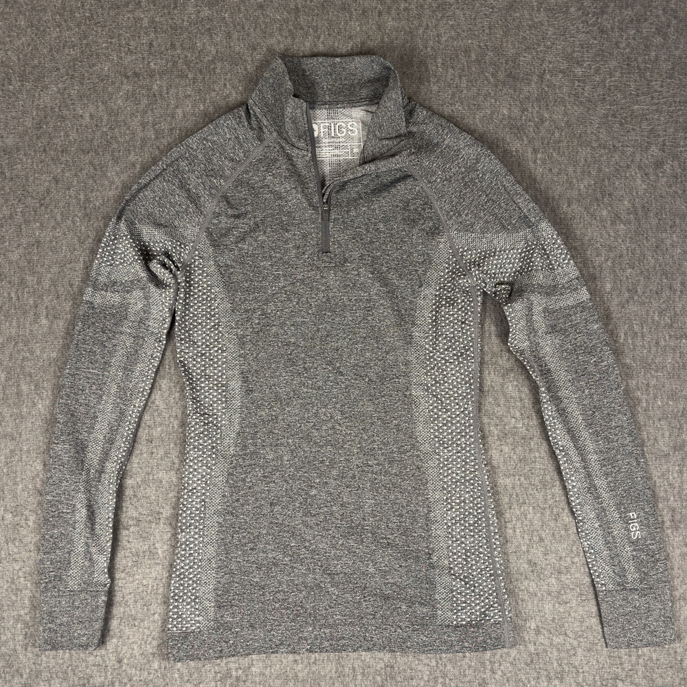 FIGS Seamless Shirt Womens XS Gray 1/4 Zip Mock Neck Long Sleeve Base Layer